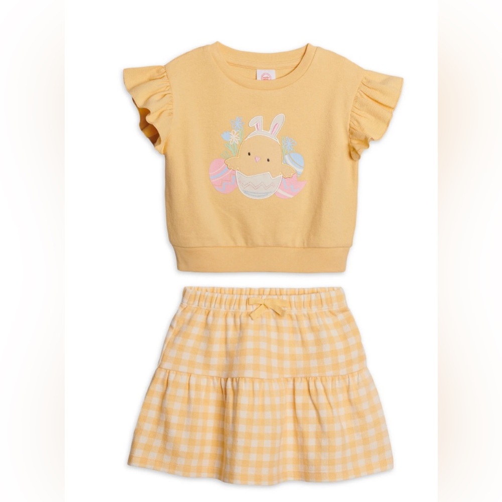Wonder Nation Toddler Girls Easter Short Sleeve Tee and Skirt Outfit Set